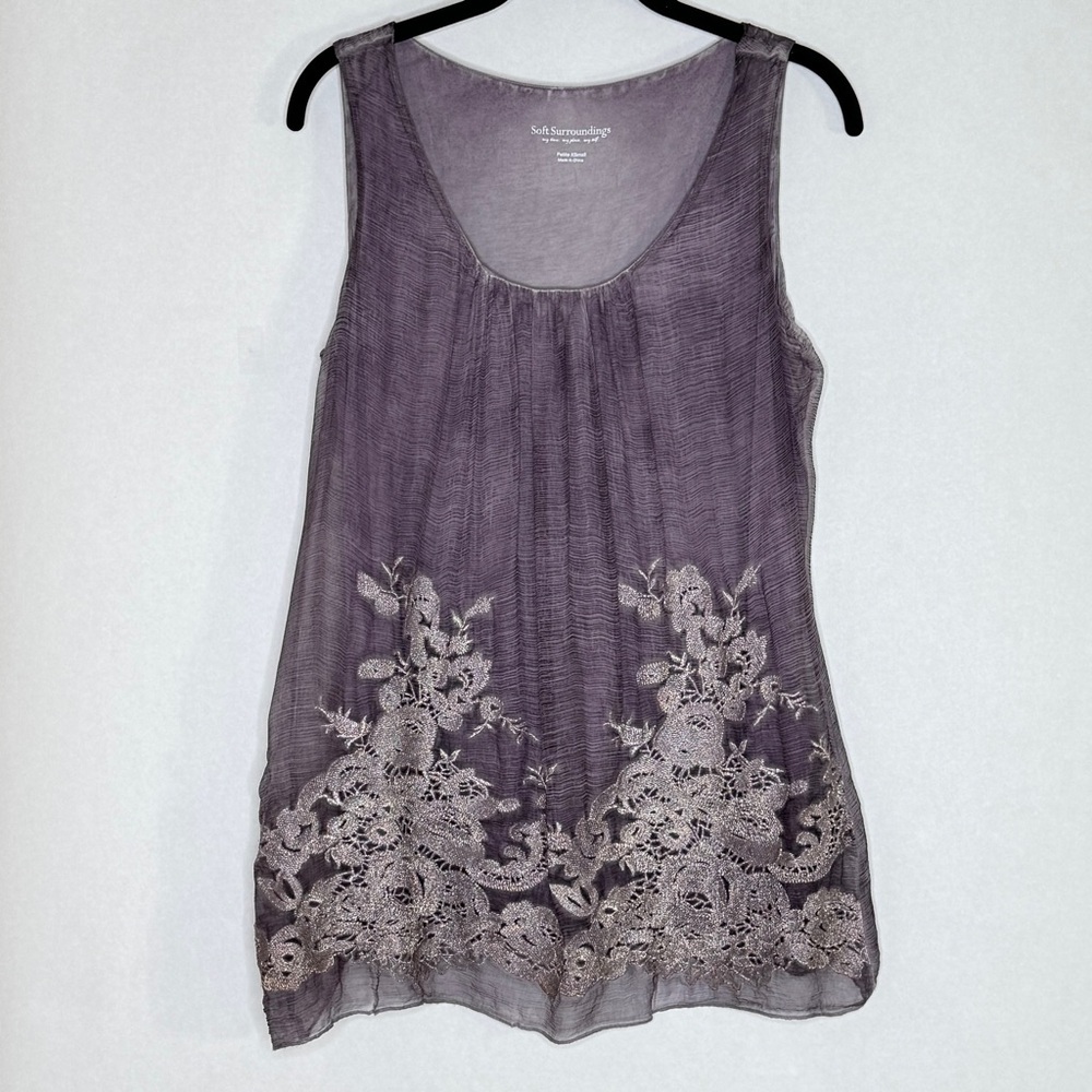 Soft Surroundings Sophia Silk Top Camisole Ridge Gray SZ Petite Extra Small